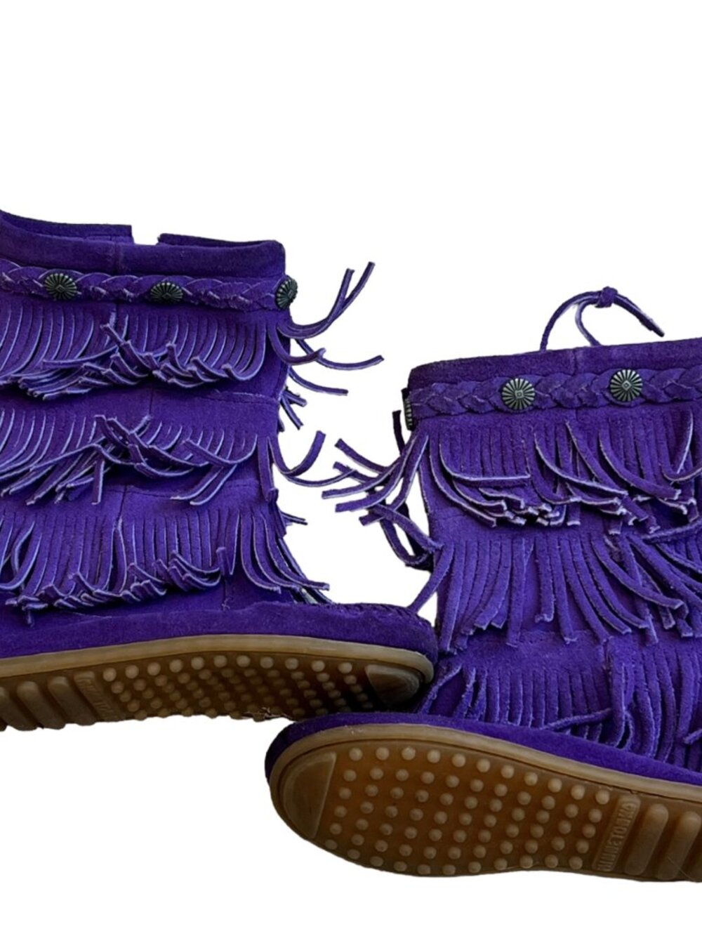 Minnetonka Girls Size 11 Triple Fringe Purple Suede Boots